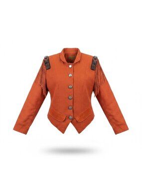 Double D Ranch Brand Womens Orange Linen Beaded Fringe Western Jacket Size M